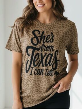 She's From Texas Leopard Graphic Tee - Brown